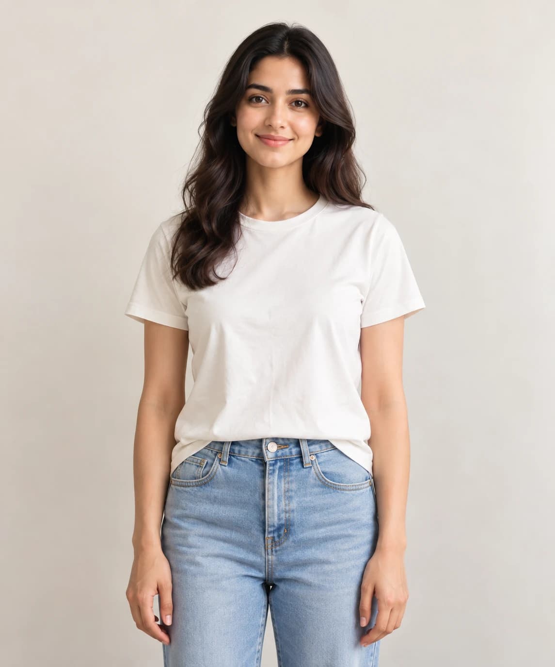 The single photo the shopper added, standing in a plain white t-shirt